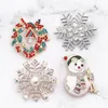 Zilveren Kleur Kerstmis Crystal Sneeuwvlok Broche Kleurrijke Emaille Boom Broches Gift Sieraden Decoratieve Pinnen Snowman Bell Broches