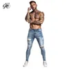 Gingtto Skinny Jeans Pour Hommes Délavé Bleu Déchiré Distressed Stretch Hip Hop Slim Fit Pantalon Super Spray Sur Réparé Plus La Taille Zm45 Y19072301