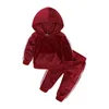 Baby kläder kostym vinter varm outfit fleece sportkläder tjockna björn hoodies byxor passar barn långärmad randig pullover sätter yfa724