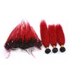 # 1B Capelli umani ricci crespi Ombre rosse 3 pacchi con pizzo frontale Ombre nere e rosse luminose Capelli vergini brasiliani con frontale