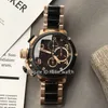 Gaucher 50 mm U-51 U51 Chimera Bronze 7474 Cadran squelette noir Miyota Quartz Chronographe Montre pour homme Bracelet en acier or rose St260i