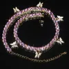 Розовый мизинец, прозрачная теннисная цепочка с цирконием, подвеска в виде бабочки, колье-колье, ожерелье для девочек, женщин, женская мода, ювелирные изделия в стиле рок, хип-хоп, ювелирные изделия300I