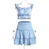 カジュアルドレスIclosamセクシーブルーフリルショートドレス女性2個セット夏花プリントビーチPolka Dot Mini Vestidos