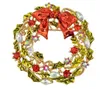 2 Inch Gold Plated Multicolored Enamel Leaf Flower Wreath Brooch with Red Bow Christmas Gift for friends