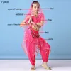 Kinderen Buikdans Top Riem Sluier Broek Ketting Kostuum Set Bollywood Dance Kids Chiffon Munt Performance1215f