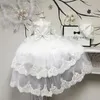 Sleeves Cute Long Toddler Flower Girls Dresses Lace Applique Jewel Neck Tiered Tulle Satin Bow Baby Girl First Communion Party Formal Wear