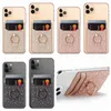 Metalen Vinger Ring Beugel Kaartsleuf 3M Sticker Leer Voor iPhone Meeste Telefoon Bling Glitter Universele Stick On Cash ID Credit Houder Cover Voor Iphone 14 13 S23 S22