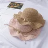 Cute Lace Summer Sunhats Baby Girls Wave Brim Beach Cap Children Sun Visor Hat With Bow Pearl Kids Foldable Sun Hat New