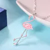 Erluer mode smycken rosa svart flamingo halsband för kvinnor söt fågel djur emalj charmigt långt silver pläterat hänge halsband