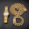 Nova Moda Personalizada 20mm de Ouro Blingling Mens Cubana Link Cadeia Colar Pulseira Relógio Set Hip Hop Rapper Jóias Presentes para Homens Guys