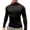 Men's T-Shirts Fitness Compression Shirt Men High Collar Solid Sport T-shirt Quick Dry Running Long Sleeve Top Gym T200518