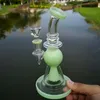 7 pouces Heady Glass Bong Narguilés Violet Vert Tuyaux D'eau Pommeau De Douche Perc Pyramide Conception Huile Dab Rigs 14mm Joint Femelle Avec Bol XL275