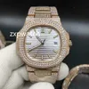 Full Iced Diamond Watch 40mm Night Light Rose Gold Case Diamond Band 4 Färg Face Fashion Glänsande Diamanter Klockor Automatiska Män Klockor