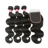 28 30inch Mink Poules de cheveux brésiliens avec fermeture 3pcs Body Wave raide avec 4x4 Fermeture en dente