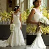Lace Mermaid Bröllopsklänning Ärmlös Elegant Afrikansk 2021 Appliques Train Chapel Bride Dresses Bridal Gowns Vestidos de Novia