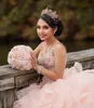 Rose luxueux perles cristaux Quinceanera robes de bal Sexy Spaghetti niveaux Organza robe de bal soirée douce 16 robe SY21