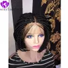 Middle Part Afrika Kvinnor Stil Kort Bob Flätad Box Braids Wig Heat Syntetisk Fiber Hår Virka Kort Lace Front Wig med Baby Hair