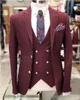 Burgundy Groom Tuxedos Notch Lapel Groomsman Wedding Tuxedos Men Prom Party Jacket Blazer 3 Piece Suit(Jacket+Pants+Tie+Vest) 2267
