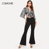 Colrovie Knot Front Snake Skin Print V Neck Sexy Kimono Women Blouse Shirt Autumn Half Sleeve Vacation Blouse And Tops Y19050501