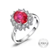 Созданный красный рубин обручальное кольцо стерлингового серебра 925 Обручальное кольцо