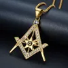 High Quality 316 Stainless Steel Gold Silver Freemason Masonary Masonic Pendant Compass Square Star Necklace Pendant Jewelry With CZ Stones