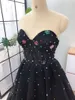 Black Long Formal Dresses Prom Colorful Pearls Crystal Draped Tulle Dresses Evening Wear Sweetheart Pageant Special Occasion WOmen Girls
