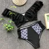 Ruffles Flor Dot Bikini Set Mulheres Swimwear 2019 New Unhementless Malha Alta Cintura Biquini Swimsuit Mulheres Banheira