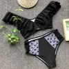 Ruffles Flower Dot Bikini Set Kvinnor Badkläder 2019 Sommar Ny Shoorless Mesh High Waist Biquini Baddräkt Kvinnor Baddräkt