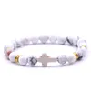 2019 Nya 10 st parti 8mm Frosted Stone Zircon Cross Armband Kopparpärlor Natural Stone Yoga Bangles For Gift268w