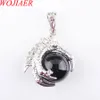 WOJIAER, colgante de garra de dragón Natural, collar redondo de péndulo de piedras de ágata negra para hombres y mujeres, joyería de amuleto de Reiki, regalo N3112