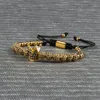New Bracelet Men And Women Crown Macrame Bracelets Wholesale 6mm Blue Cz Ball Beads 4mm Stainless Steel Jewelry