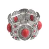 Fashion Vintage Silver Carving Flower Turquoise Gem Stone Ethnic Boho Statement Elastic Bracelet249I