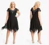 Vestido negro de gasa con cuello en V, apliques de manga corta, vestidos para madre de la novia, vestido para madre de talla grande, recién llegado S254i