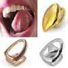 18K Real Gold Hollow Single Teeth Grillz Braces Punk Hiphop Dental Mouth Fang Grills Tooth Cap Cosplay Costume Halloween Party Rapper Body Jewelry Gift Wholesale