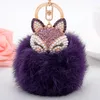 Fox Head Rabbit Fur Ball брелок мягкого прекрасный розовый металл брелок шарик Pom Poms плюш автомобиль Keychain Keyring сумка Аксессуар VT0826