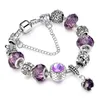 Partihandel-Lila Crystal Princess Heart Charm Silverpläterad Bracelet DIY Bead Crystal Armband