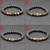 4 styles de perles de pierre de lave noire naturelle, bracelet élastique en pierre d'oeil de tigre, roche volcanique perlée, cordes à main, bracelets en laiton