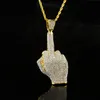 Fashion-Mens Iced Out Pendant Hip Hop Necklace Erect Middle Finger Bling Pendant Necklace Hiphop Jewelry