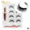 Quewel Magnetic Eyelashes 아이 라이너 세트 25mm False 속눈썹 자기 아이 라이너 트위터 4 쌍 복자 편리한 긴 메이크업 Kit9103453