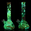 7.5 '' Glow in de donkere niet -vervagende drukkerij Siliconen beker Bongwaterpijpen Bongs met metalen komolierigs Bubbler rookpijp