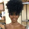 黒人女性のためのアフロパウフの巾着ポニーテールアフリカ系アメリカ人の短いAfro Kinkyカーリーラップレミーの人間の髪の伸びクリップ140g