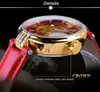 Forsining Fashion Golden Skeleton Diamond Design czerwony oryginalny skórzany zespół Luminous Lady Mechanical Watches