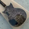 Archtop personalizzato Johnny A Black Quilted Maple Semi Hollow Body Sg Electric Guitar Bigs Tremolo Tailpiece Hardware Gold Hardware Black Pickg5607117