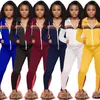 Women Velvet Sportswear Set Tracksuit Male Hooded 2 Piece Suit Coveralls Drawstring Full Sleeve Long Pant With Pockets Zipper Up Jumpsuit