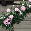 Corredor de mesa de linha de flor artificial personalizado 1M 2M papoulas rosa vermelha para decoração de casamento pano de fundo arco folhas verdes decoração de festa1234W