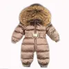 1 ~ 5 anos russo recém-nascido Bebés Meninas de Inverno Raccon pele real para baixo Romper Meninos Onesie Bebe Snowsuit Skisuit Crianças Catsuit