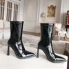 Vente chaude- 2019 top qualité créateur de mode femmes bottes en cuir verni pointu talon haut femmes cheville en cuir élastique automne hiver botte