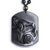 Obsidian Wolf Head Necklace Pendant Carved Stone Wolf Totems Lucky Amulet Beads Necklaces For Women Men Cool Jewelry2108279