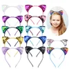 12pcs Glitter Sequins Cat Ear Girl Hairband Headband Hair Hoop For Girls Women Cat Ear Hair Bands Halloween Headdress Gifts