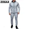 Zogga moda kurtka + spodnie sportswear mężczyźni dres kapturem wiosna jesień mężczyźni marki ubrania bluzy męskie garnitur torowy zestaw1